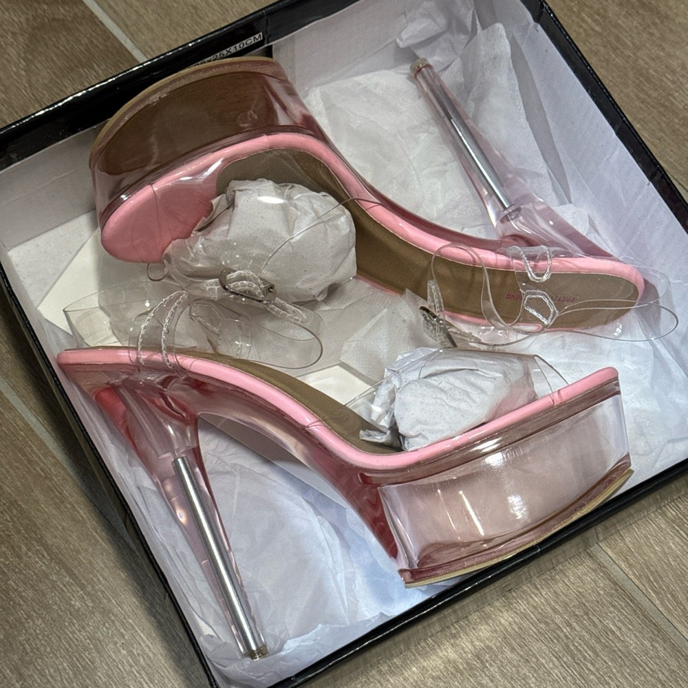 Pretty Little Thing Extreme Clear Platform Heels UK 7/US9